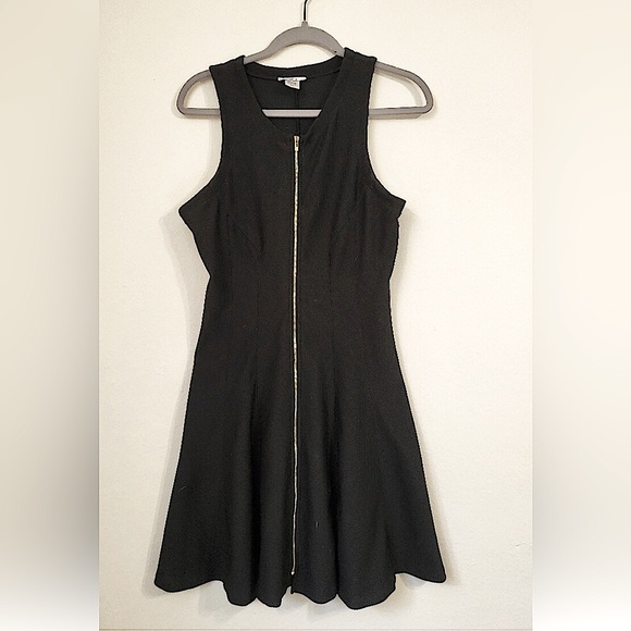 Black Waffle Knit Bar III Metallic Gold Zipper Fit&Flare Midi Skater Dress SZ XL - Picture 10 of 14